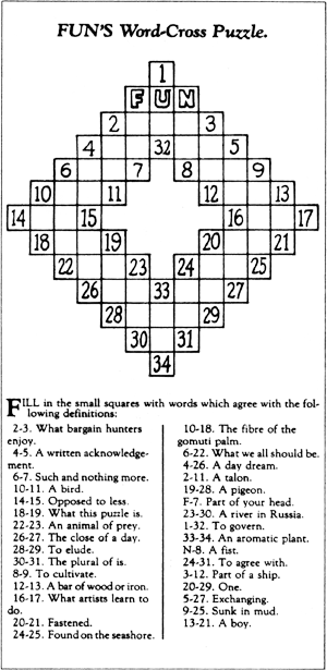 Arthur Wynne's first crossword puzzle, published December 21, 1913 in the New York World